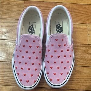 Vans Pink Slip-On Sneakers with Red Heart Design